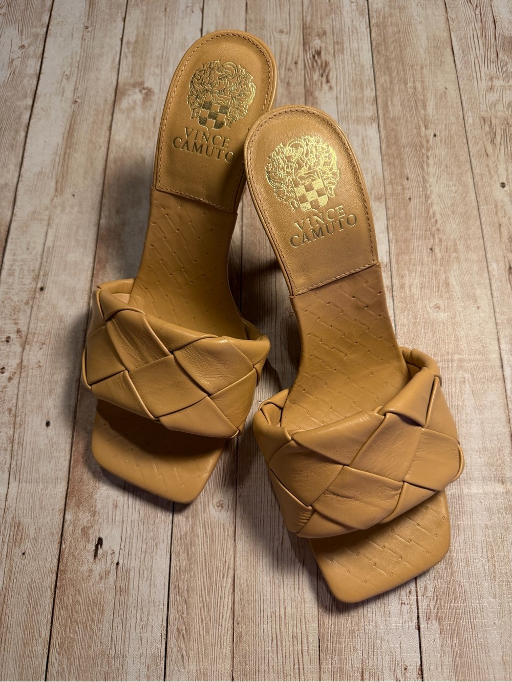 Vince Camuto Braided Leather Slide Sandals in Camel Tan